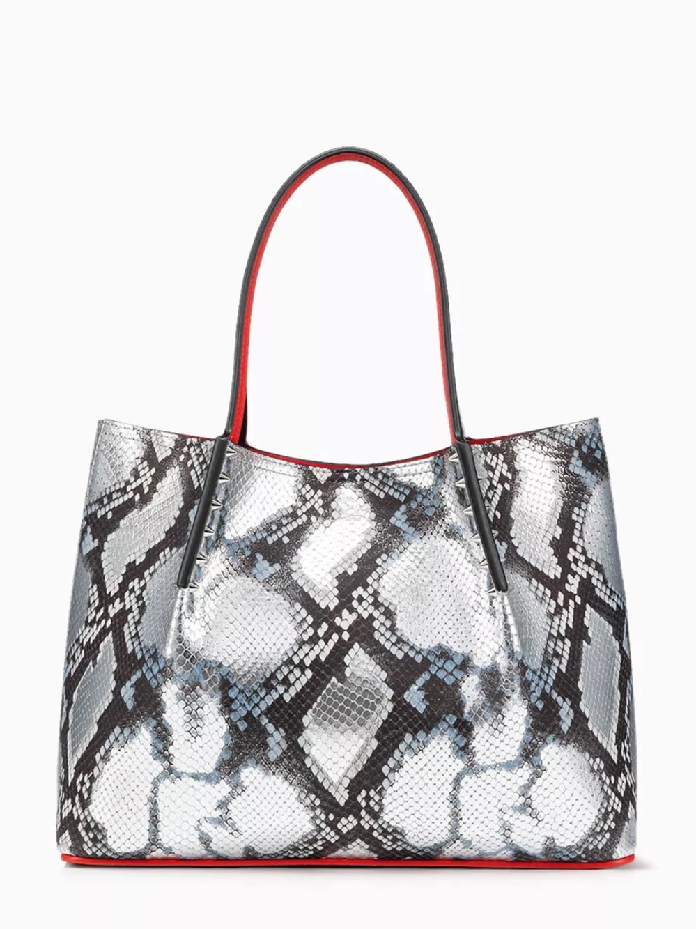 Christian Louboutin Small Cabarock Tote Bag in Snake-embossed Metallic Leather